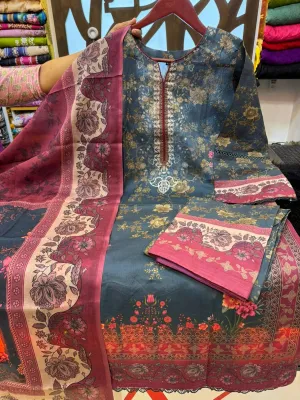 Swizz Lawn Floral Printed 3Pc Set